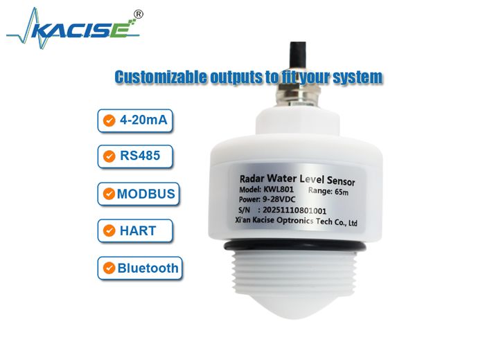 KWL801 مستشعر مستوى المياه الراداري غير التلامسي بنطاق تردد 76 جيجاهرتز - 81 جيجاهرتز، نطاق قياس 65 مترًا ودقة ±1 مم